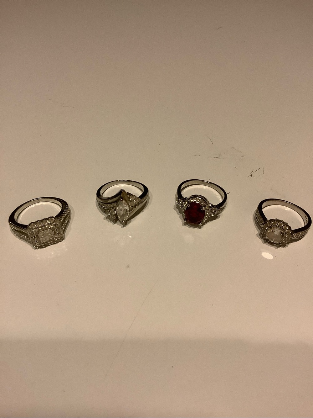 Bundle of Four Silver Tone Costume Jewelry Rings